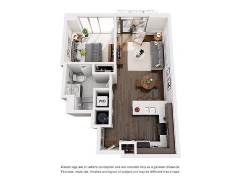 Floor plan for 1 bed, 1 bath, 680 sqft